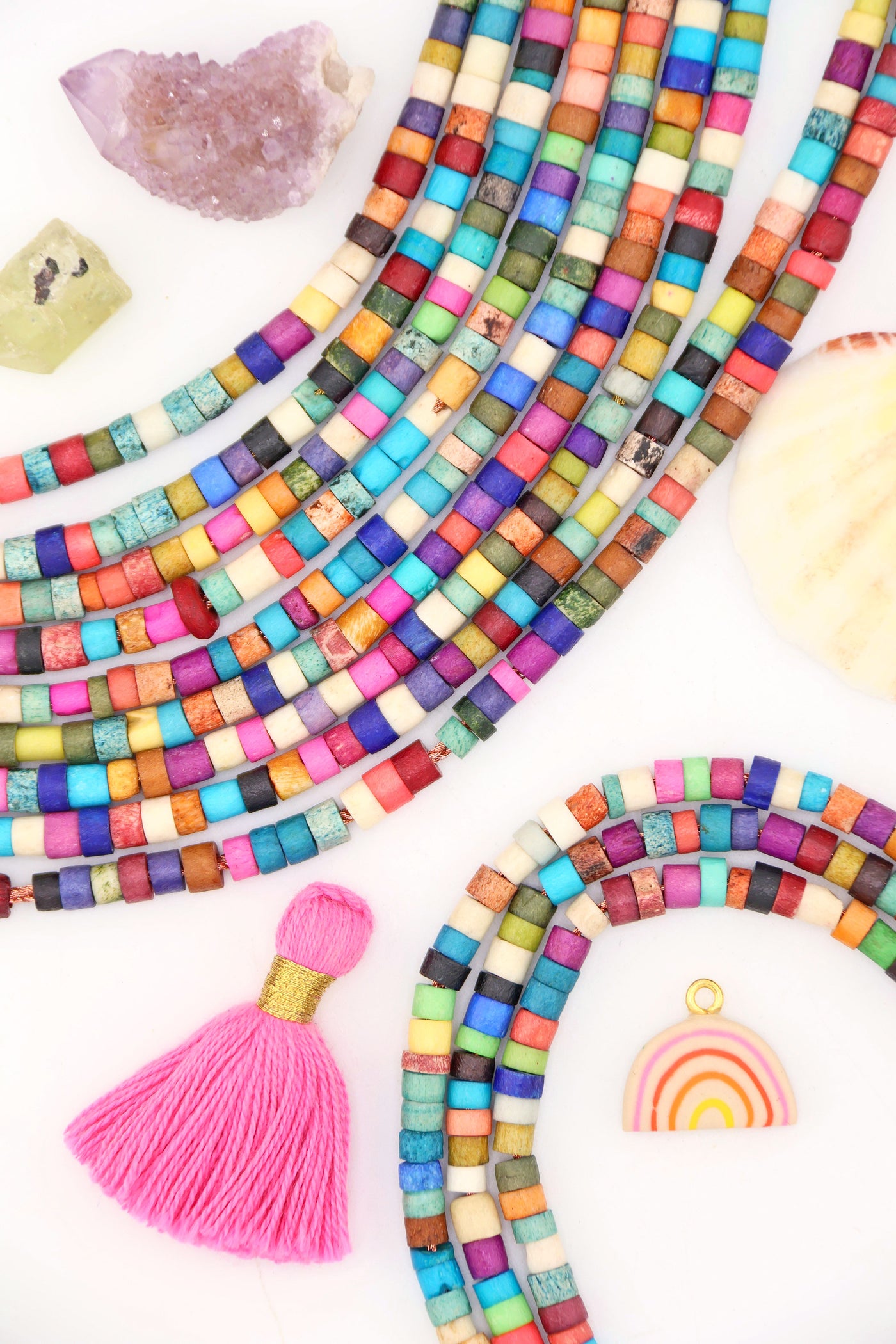 Multicolor Mermaid Reef Bone Spacer Beads: 5x4mm Heishi, Tube Shaped