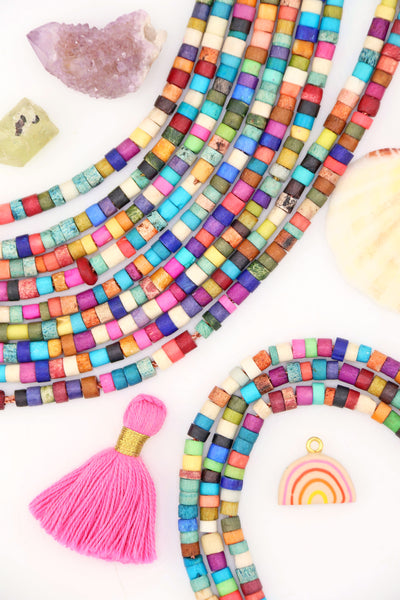 Multicolor Mermaid Reef Bone Spacer Beads: 5x4mm Heishi, Tube Shaped