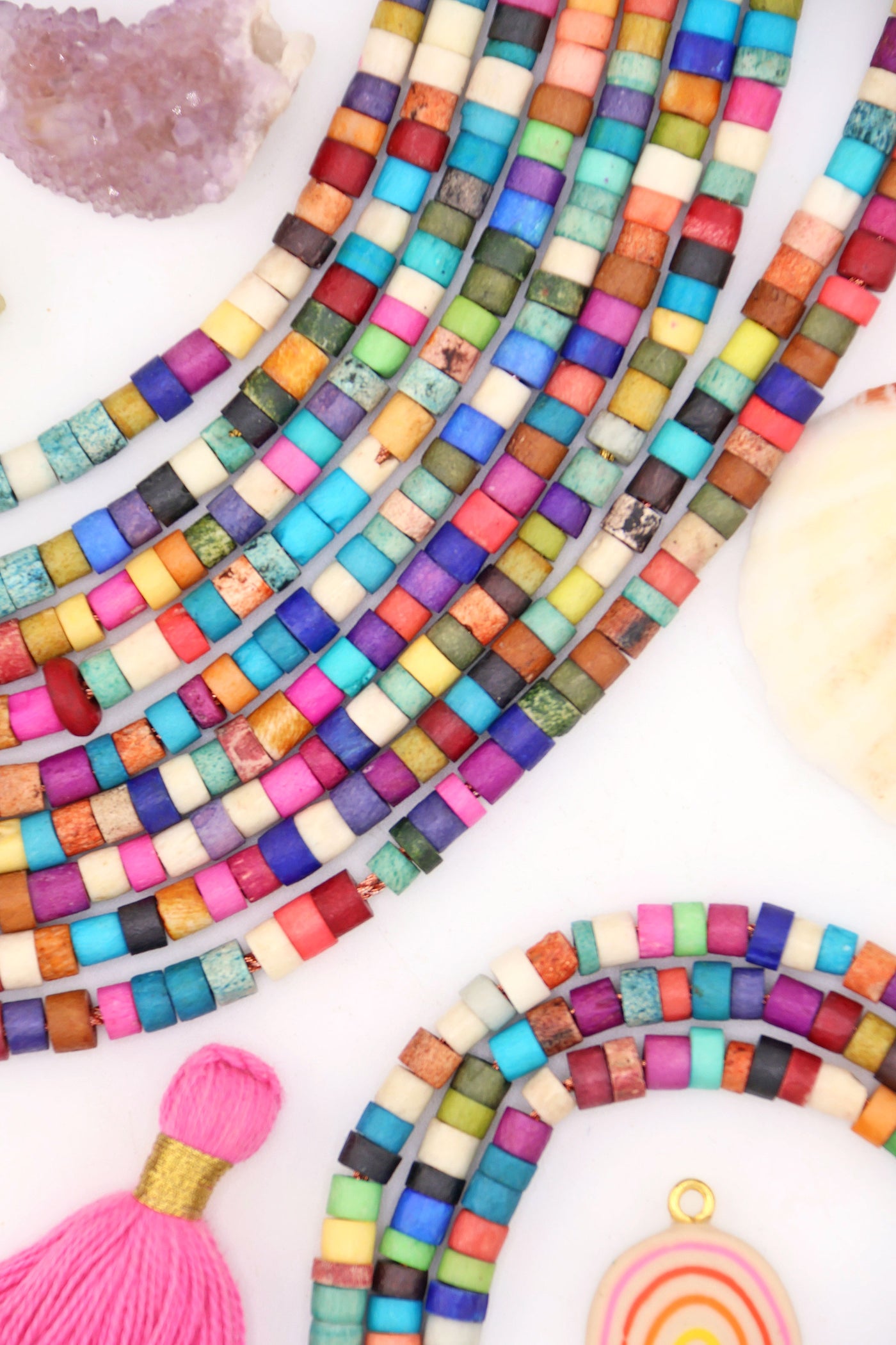 Multicolor Mermaid Reef Bone Spacer Beads: 5x4mm Heishi, Tube Shaped