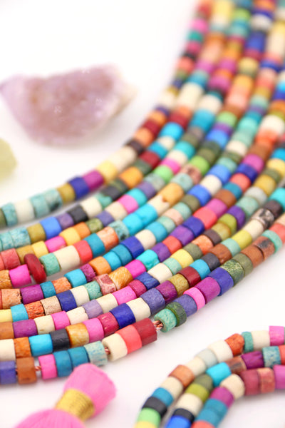Multicolor Mermaid Reef Bone Spacer Beads: 5x4mm Heishi, Tube Shaped