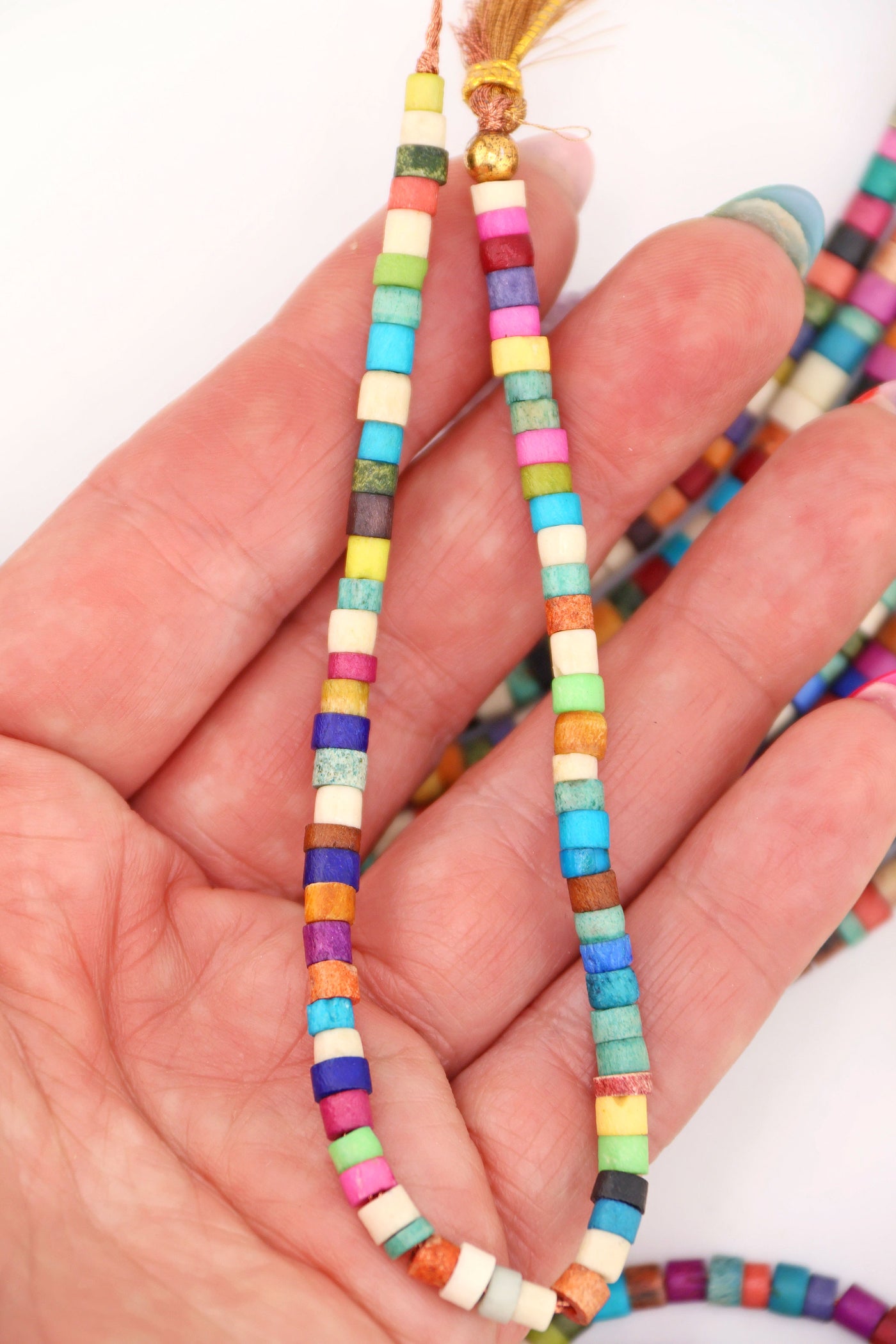 Multicolor Mermaid Reef Bone Spacer Beads: 5x4mm Heishi, Tube Shaped