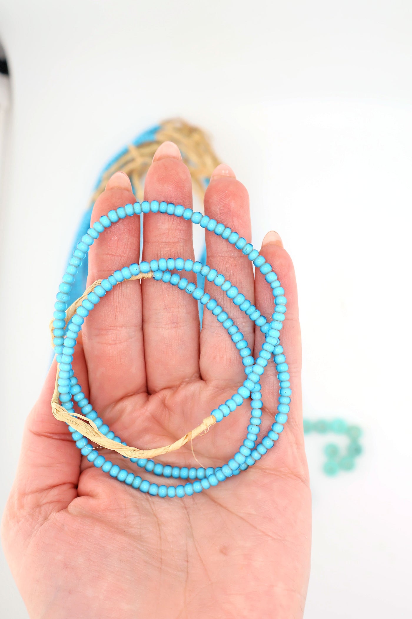 African Hart 4mm Turquoise Blue White Heart African Glass Bead, 24