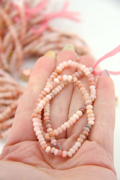 AAA Grade Natural Pink Opal Shaded Faceted Rondelle Beads, 4mm, 14 inches