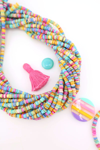 4mm Pastel Multi Colored Shell Heishi Beads, 15.5" Strand