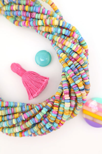 4mm Pastel Multi Colored Shell Heishi Beads, 15.5" Strand