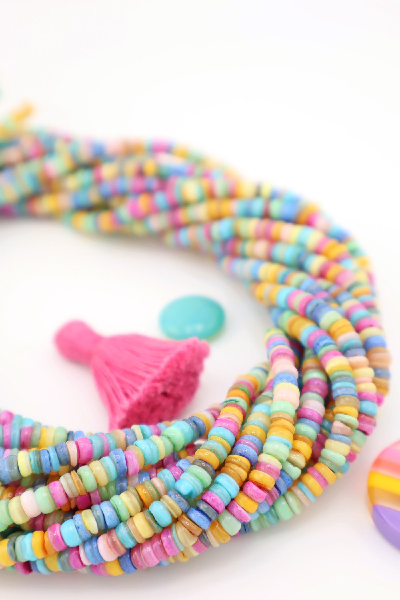 4mm Pastel Multi Colored Shell Heishi Beads, 15.5" Strand