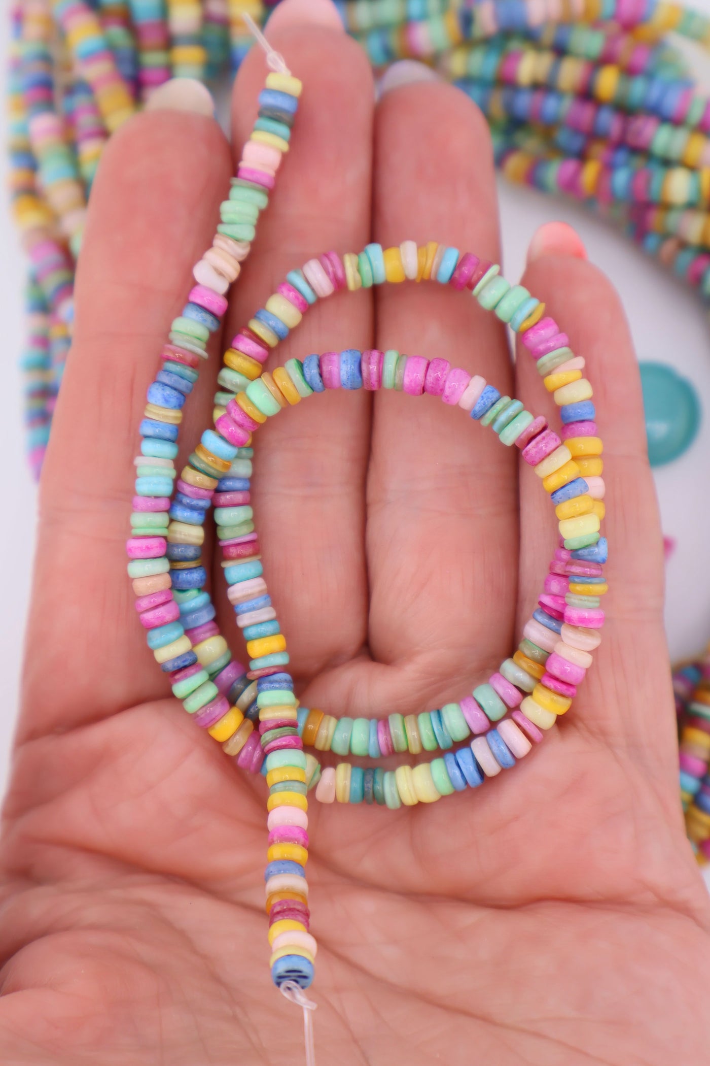 4mm Pastel Multi Colored Shell Heishi Beads, 15.5" Strand