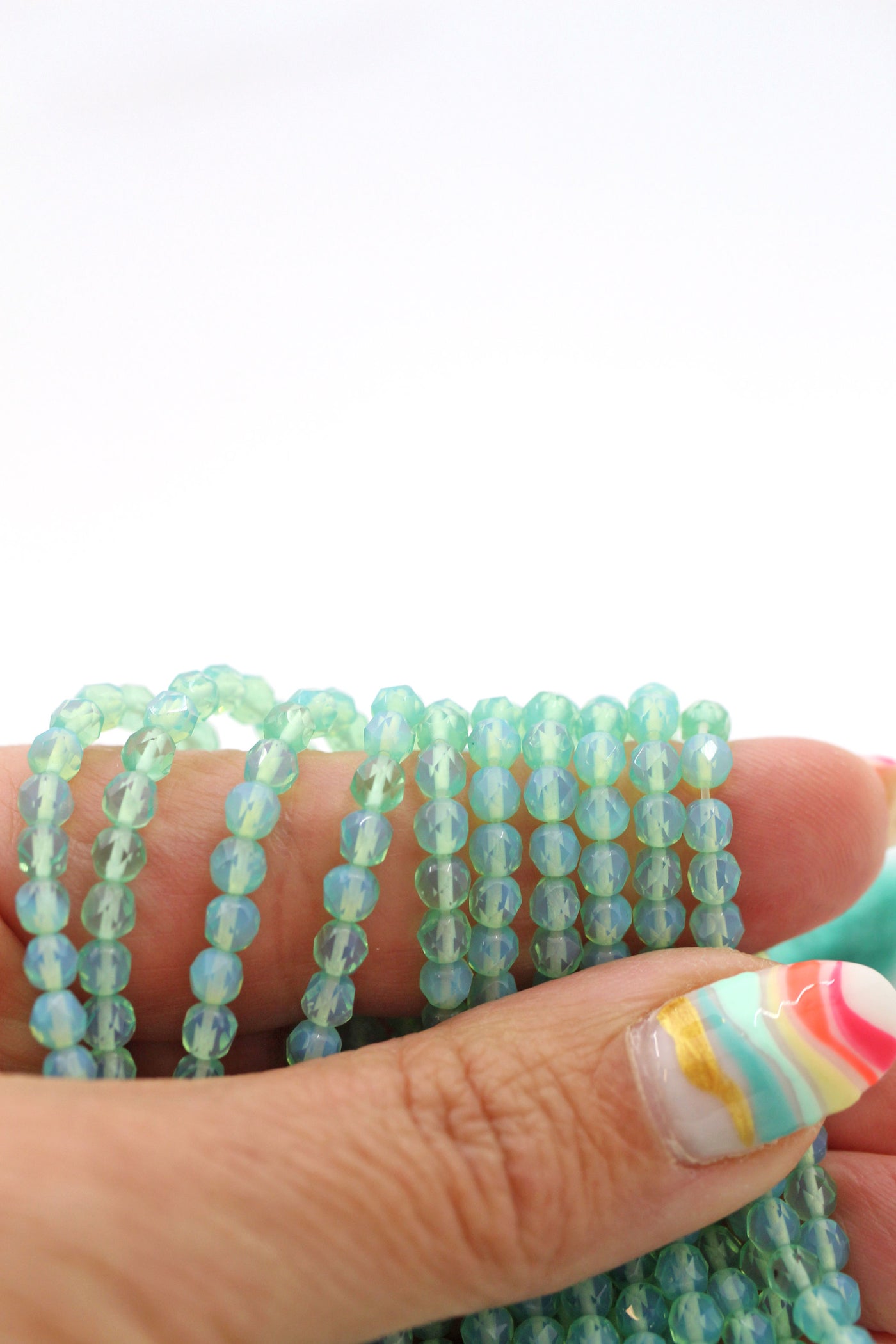 Aqua Turquoise Mermaid Opalite Glass, 4mm Faceted Beads for DIY  jewelry and summer beach bracelets