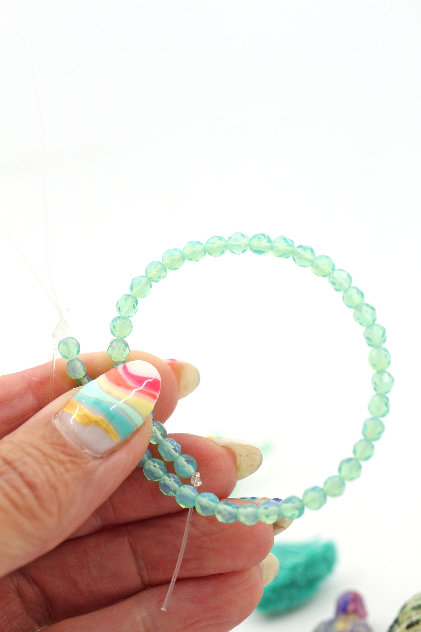 Aqua Turquoise Mermaid Opalite Glass, 4mm Faceted Beads for DIY jewelry and summer beach bracelets