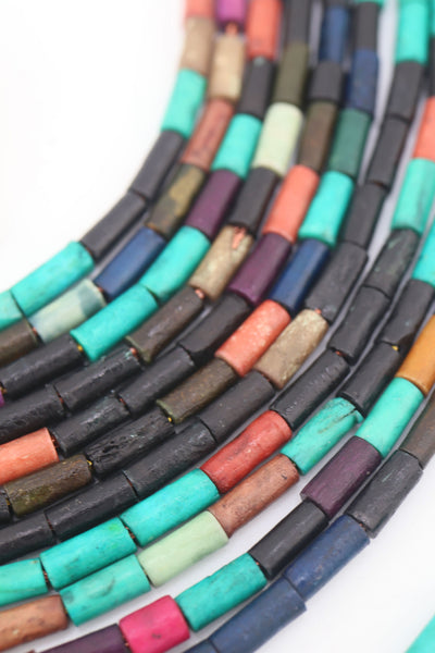 Fisherman's Blues Multi Color Bone Tube Beads, 4x9mm Handcrafted in India, for DIY Jewelry 