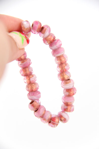 Pink & White Czech Glass with Copper Lining, 9x6mm, 25 Rondelle Beads Inspired by Forte Beads, Influencer Style Trendy Bracelet, Easy to DIY