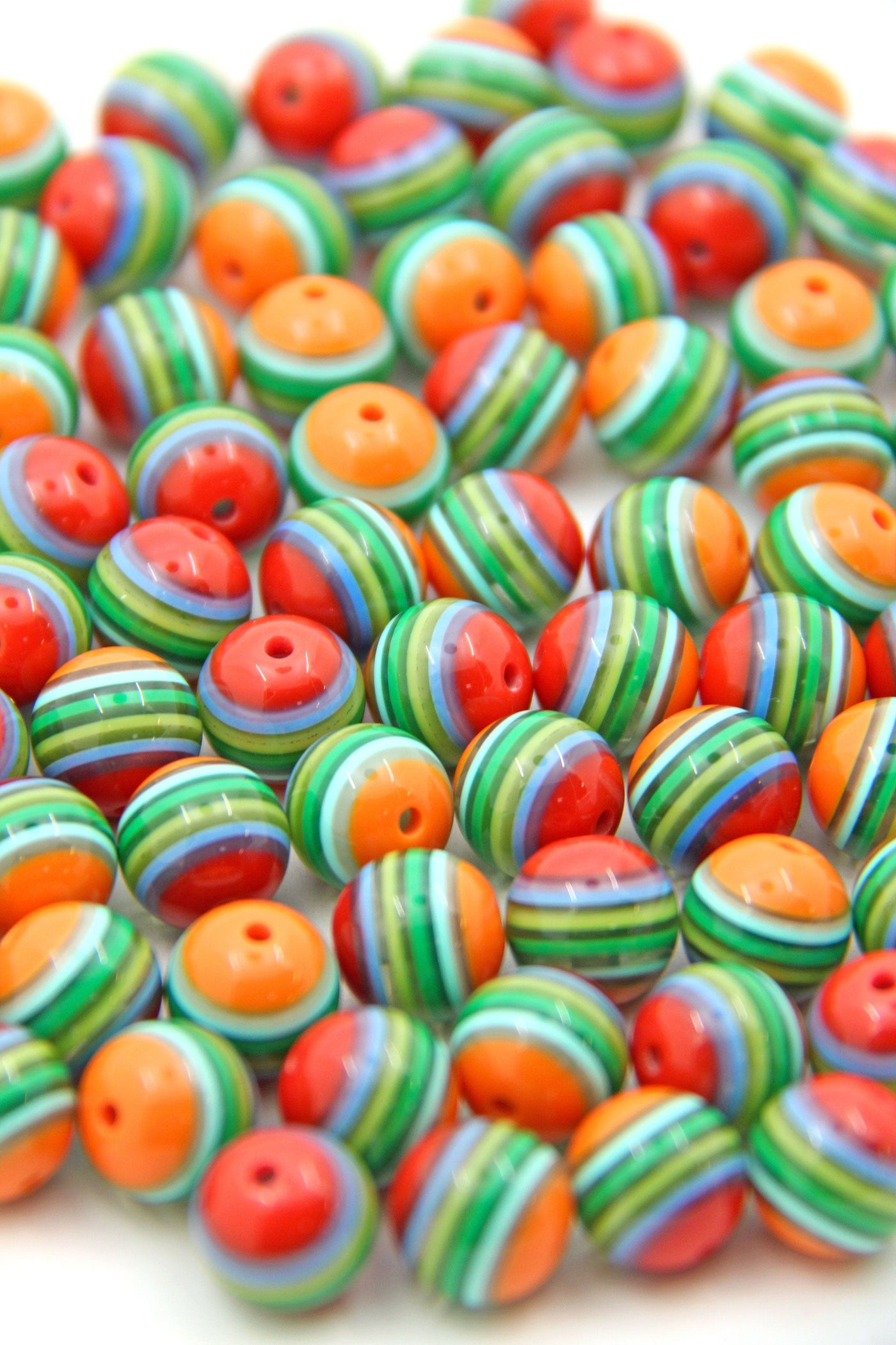 12mm Retro Striped Italian Poly Resin Round Bead, 1 Bead