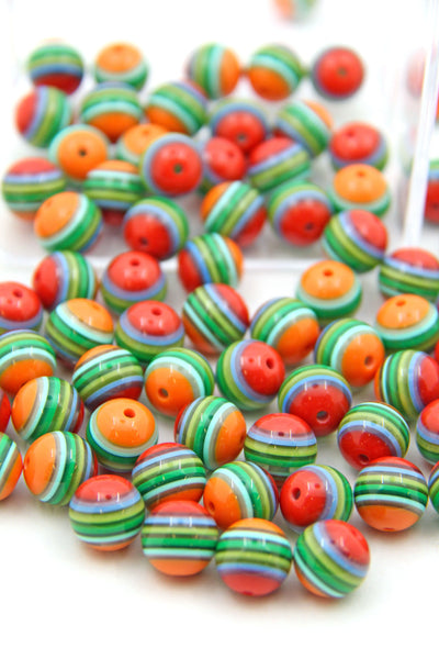 12mm Retro Striped Italian Poly Resin Round Bead, 1 Bead