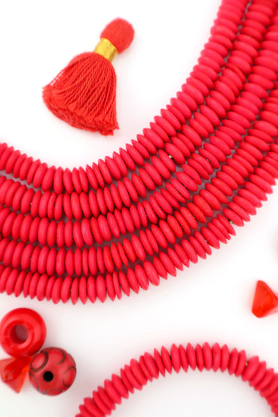 8mm Bright Red Saucer Discs Beads, 90 pieces for making western and beach style DIY jewelry