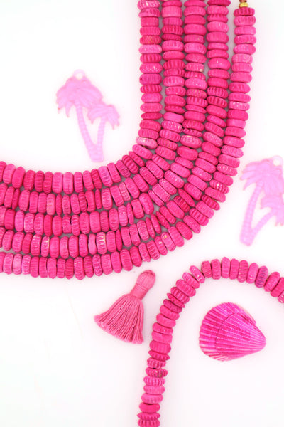 Carved Barbie Pink Donut Disc Bone Beads, 10x5mm, 50 beads