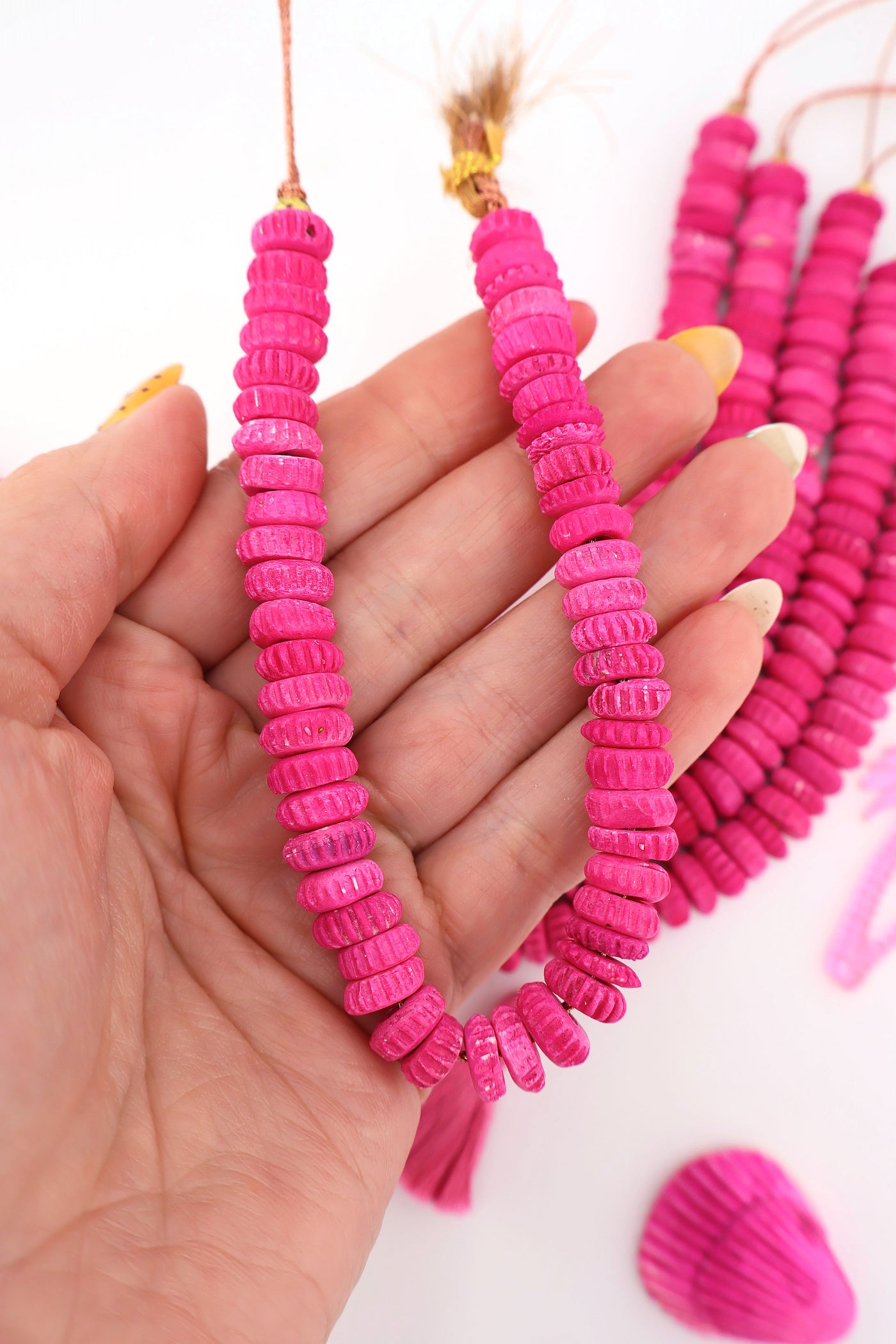 Carved Barbie Pink Donut Disc Bone Beads, 10x5mm, 50 beads