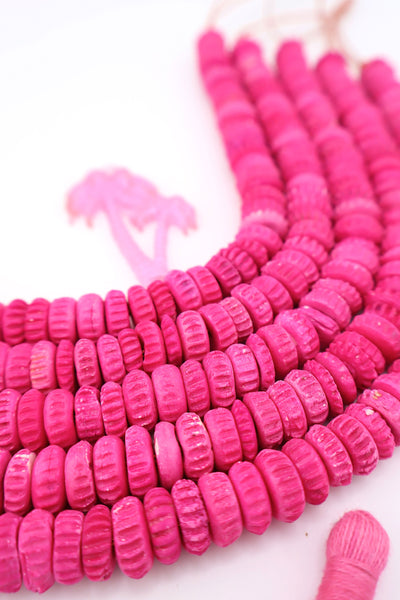 Carved Barbie Pink Donut Disc Bone Beads, 10x5mm, 50 beads