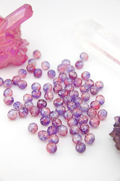 Pink & Purple Czech Glass Faceted Round with Silver Finish, 8mm, 20 Beads