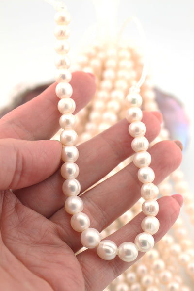 A Grade Large Hole Pearls, 8-9mm, 2mm Hole, Half Strand, 27 beads