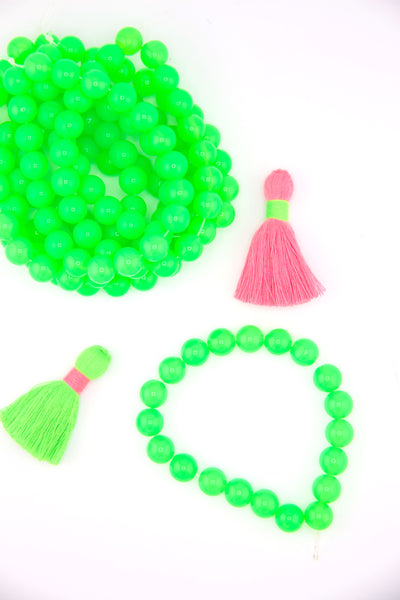 8mm Neon Green German Resin Round Beads, 20 Beads