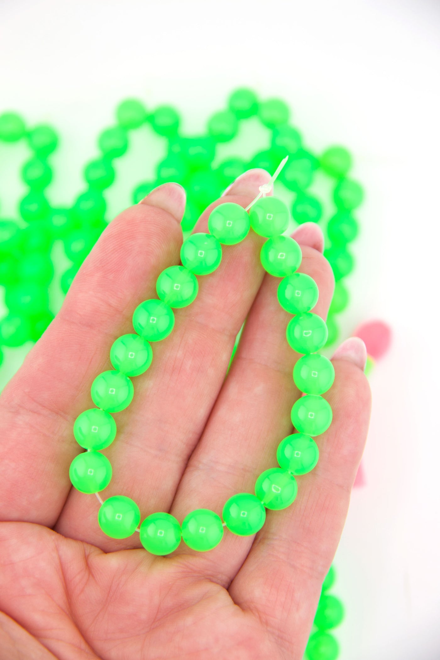 8mm Neon Green German Resin Round Beads, 20 Beads