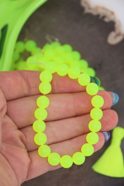 8mm Neon Yellow German Resin Round Beads, 20 Beads for UV Glow Jewelry