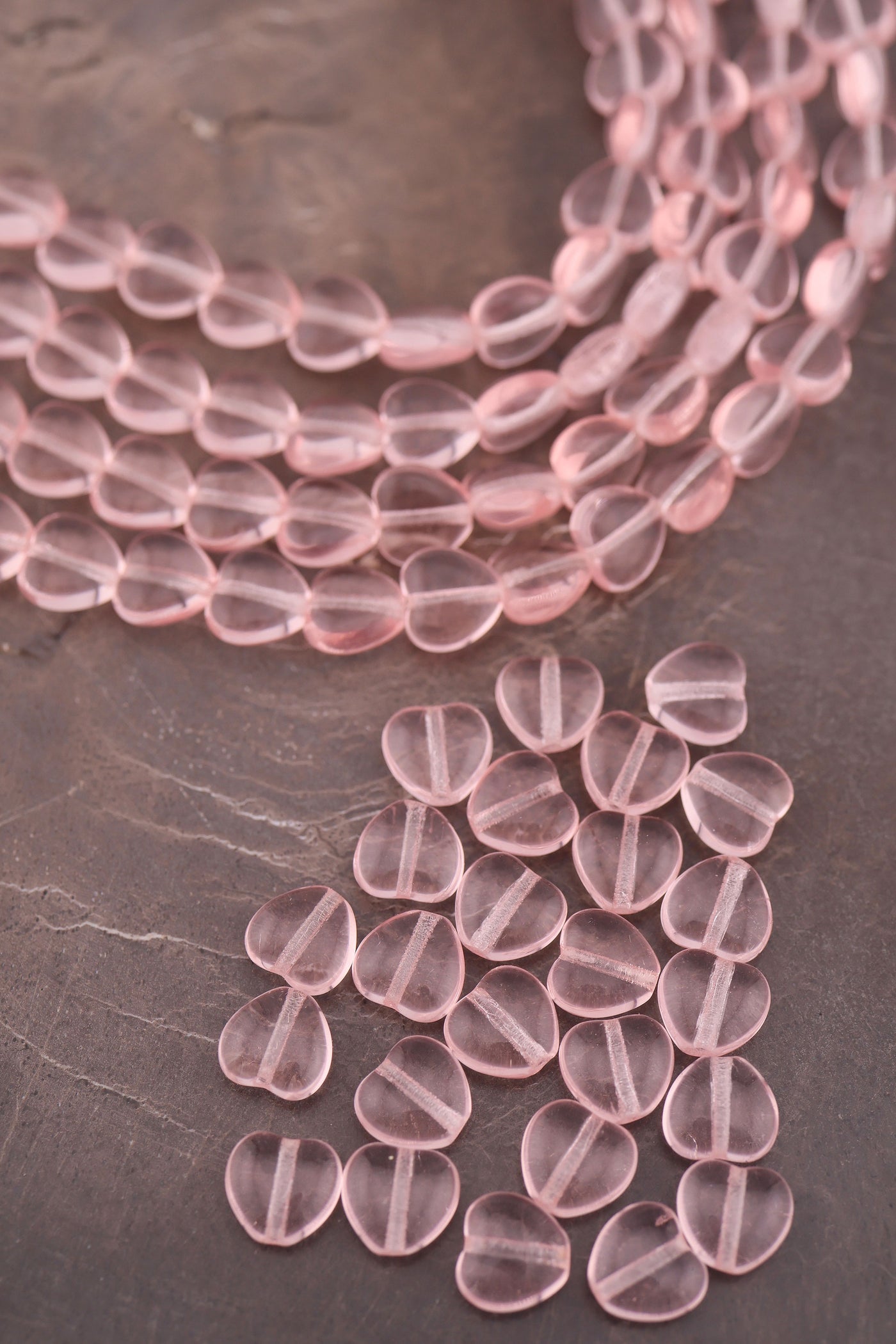 Pale Pink Translucent Czech Glass Heart Beads, 8x7mm, 25 beads for making Valentine's Day jewelry