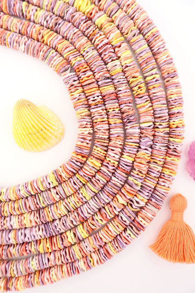 Rainbow Pectin Shell Wavy Heishi Beads, 8mm, for Mermaidcore and surfer DIY Bracelets, Necklaces