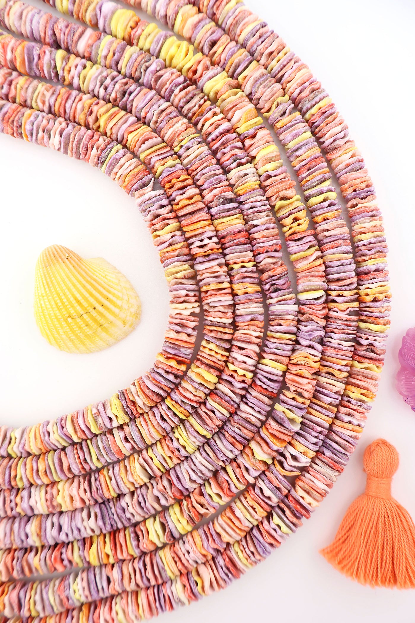 Rainbow Pectin Shell Wavy Heishi Beads, 8mm, for Mermaidcore and surfer DIY Bracelets, Necklaces