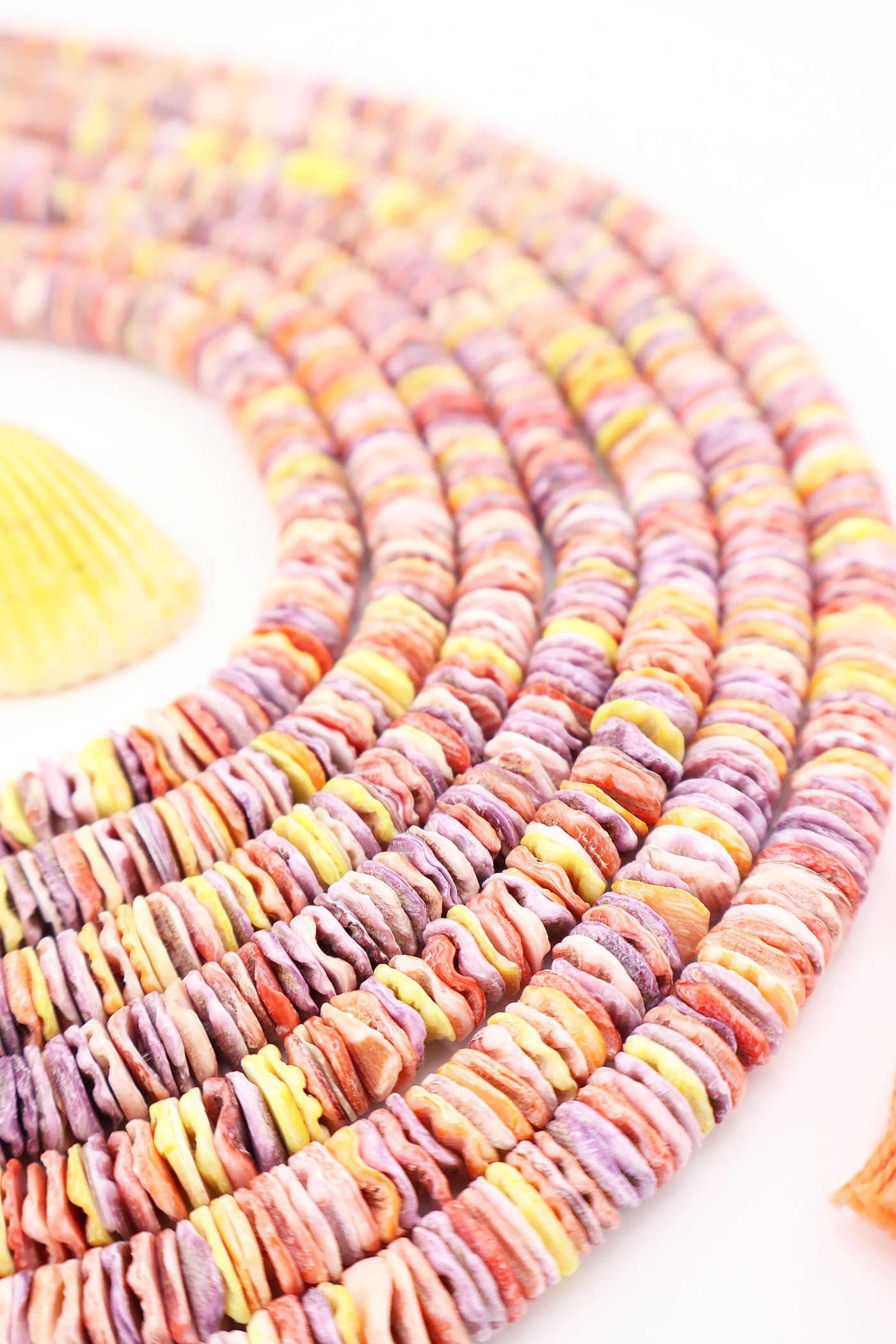 Rainbow Pectin Shell Wavy Heishi Beads, 8mm, for Mermaidcore and surfer DIY Bracelets, Necklaces