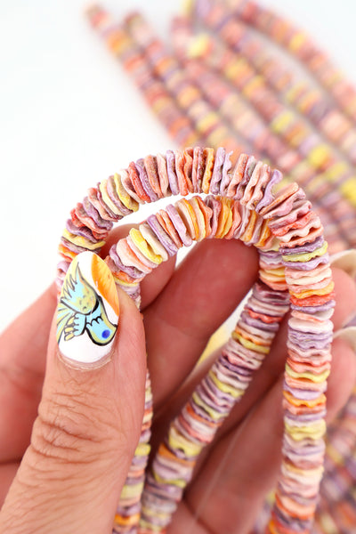 Rainbow Pectin Shell Wavy Heishi Beads, 8mm, for Mermaidcore and surfer DIY Bracelets, Necklaces