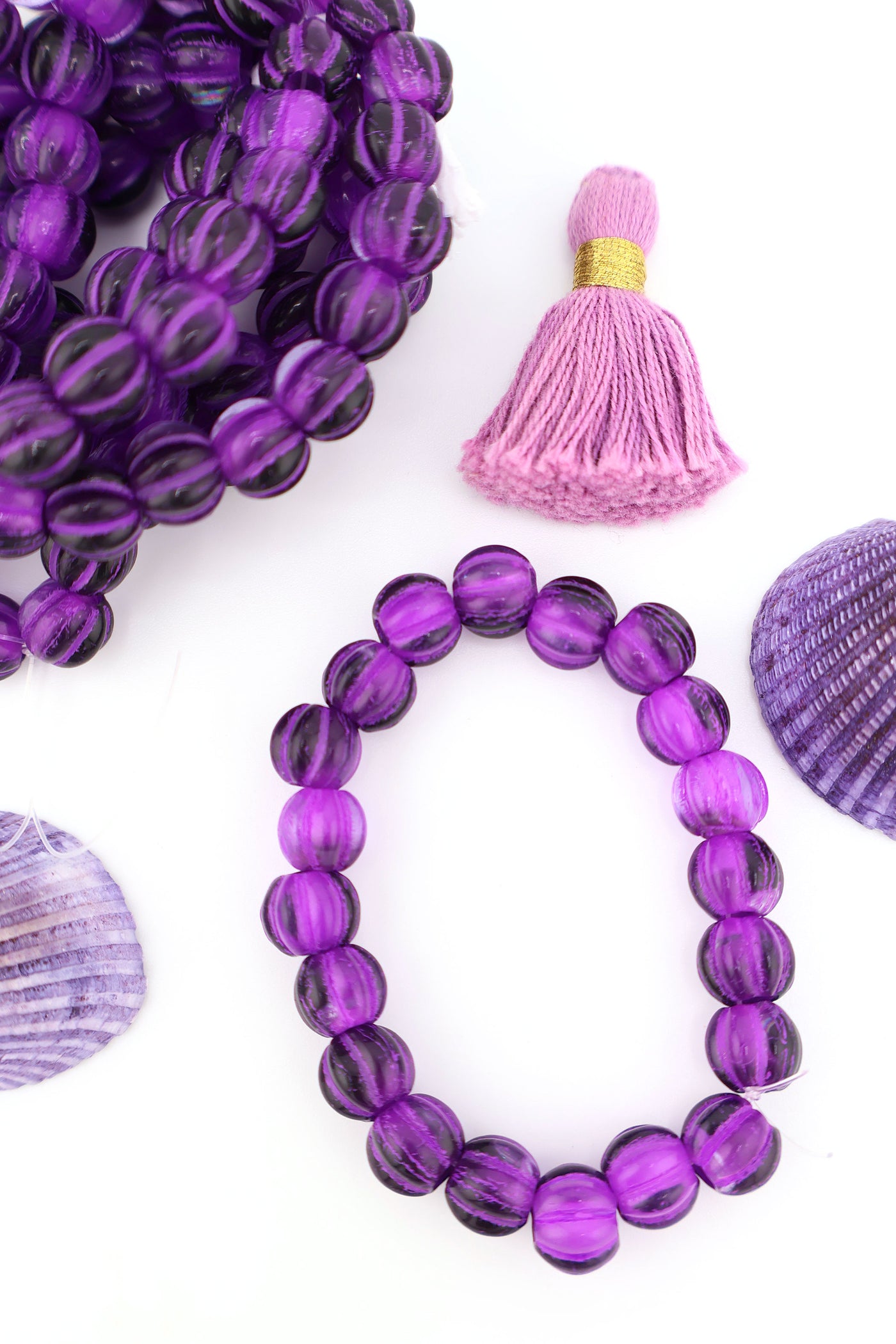 8mm Purple Czech Glass Melon Beads with Purple Wash, Large Hole Euro Beads Inspired by Forte Beads