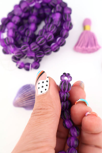 8mm Purple Czech Glass Melon Beads with Purple Wash