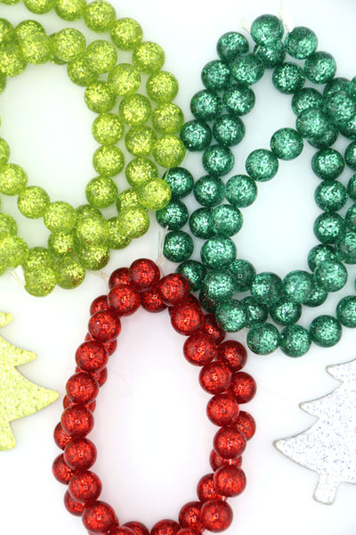 8mm Retro Christmas Glittery Round Italian Resin Beads, 20pc.