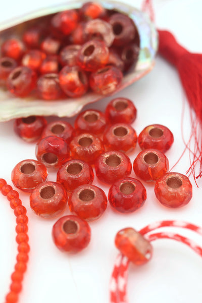 Translucent Red Czech Glass w/ Copper Lining, 12x8mm, 5 Large Hole Beads Inspired by Forte Beads, Influencer Style Trendy Bracelet, Easy to DIY