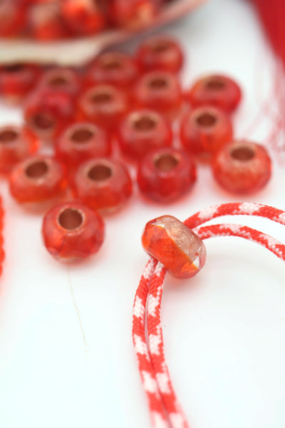 Translucent Red Czech Glass w/ Copper Lining, 12x8mm, 5 Large Hole Beads Inspired by Forte Beads, Influencer Style Trendy Bracelet, Easy to DIY