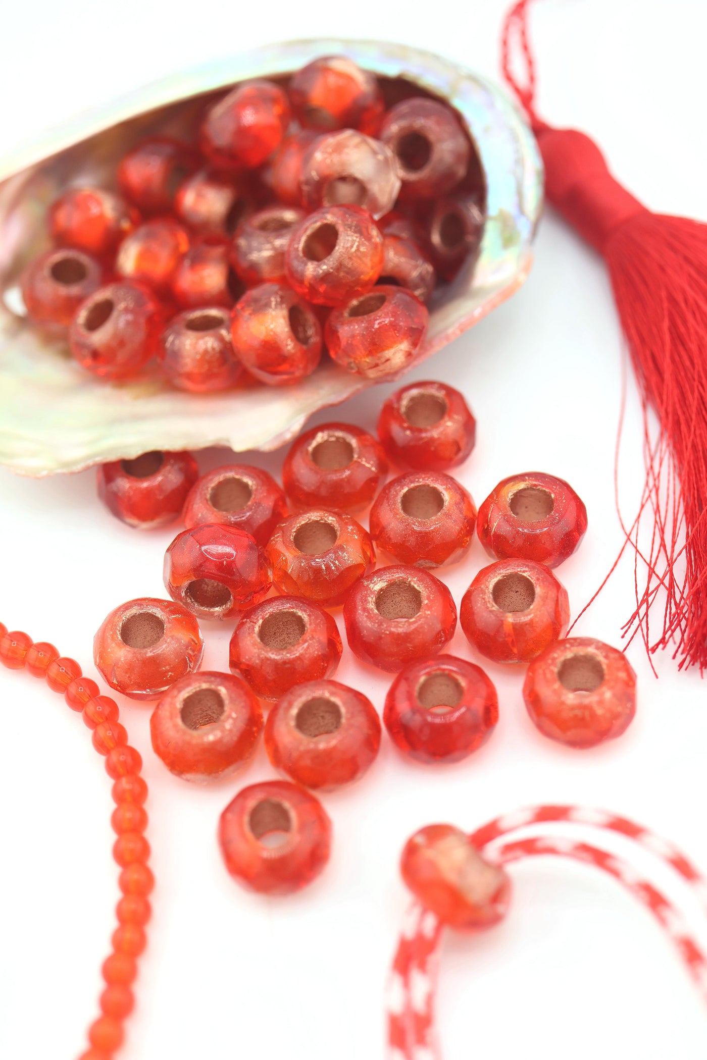 Translucent Red Czech Glass w/ Copper Lining, 12x8mm, 5 Large Hole Beads Inspired by Forte Beads, Influencer Style Trendy Bracelet, Easy to DIY