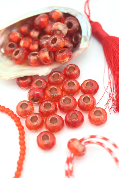 Translucent Red Czech Glass w/ Copper Lining, 12x8mm, 5 Large Hole Beads Inspired by Forte Beads, Influencer Style Trendy Bracelet, Easy to DIY