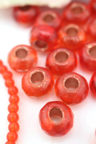 Translucent Red Czech Glass w/ Copper Lining, 12x8mm, 5 Large Hole Beads Inspired by Forte Beads, Influencer Style Trendy Bracelet, Easy to DIY