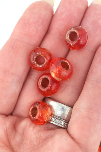 Translucent Red Czech Glass w/ Copper Lining, 12x8mm, 5 Large Hole Beads Inspired by Forte Beads, Influencer Style Trendy Bracelet, Easy to DIY
