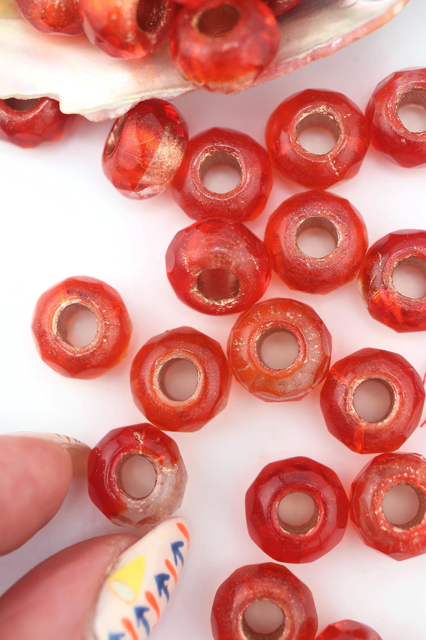 Translucent Red Czech Glass w/ Copper Lining, 12x8mm, 5 Large Hole Beads Inspired by Forte Beads, Influencer Style Trendy Bracelet, Easy to DIY