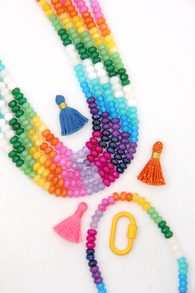 Bead Strands for creating colorful rainbow jewelry. Dyed jade faceted beads in pink, turquoise,