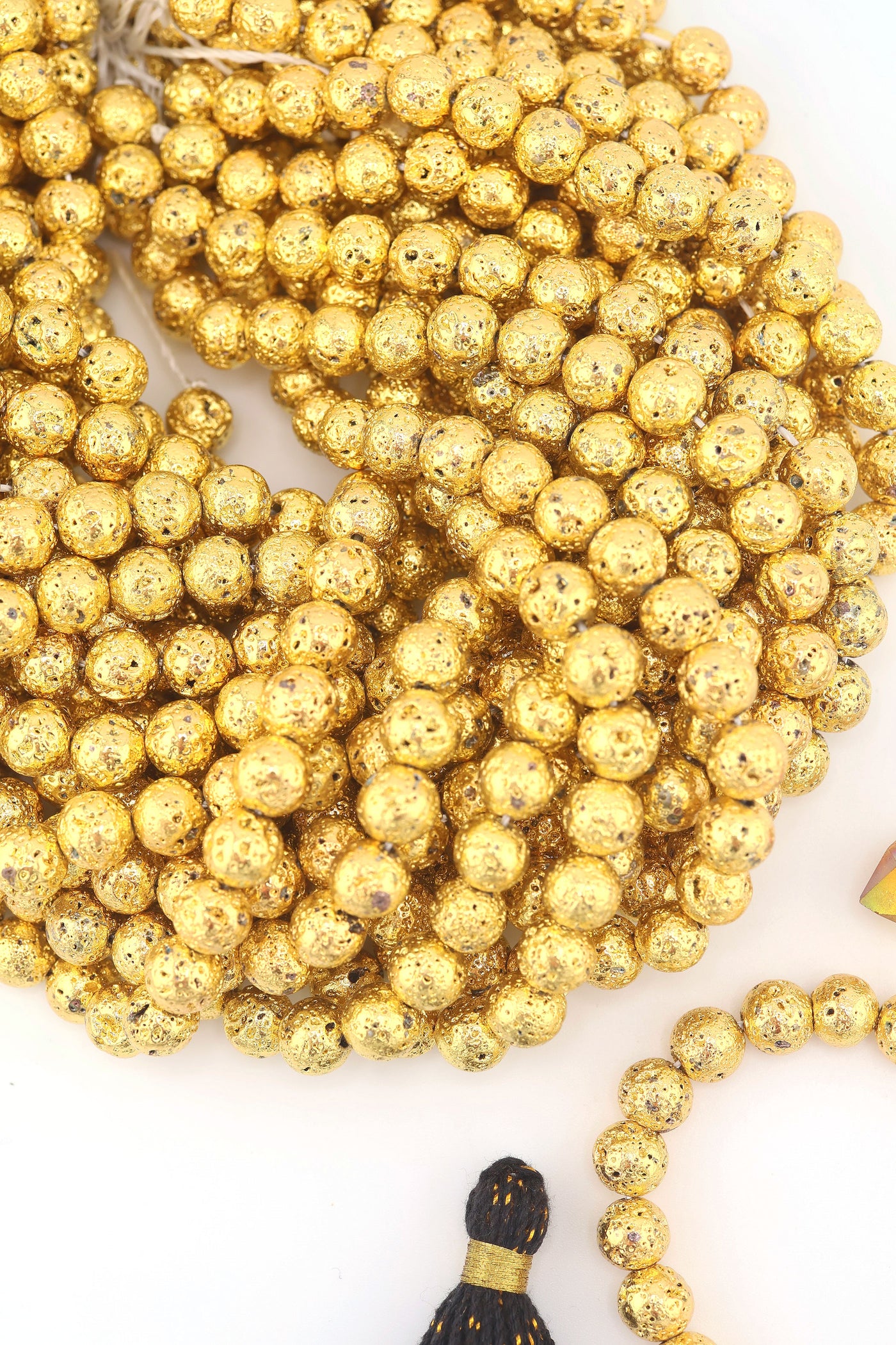 Gold Electroplated Lava Beads, 9mm Metallic Volcanic Beads for making lightweight metallic jewelry