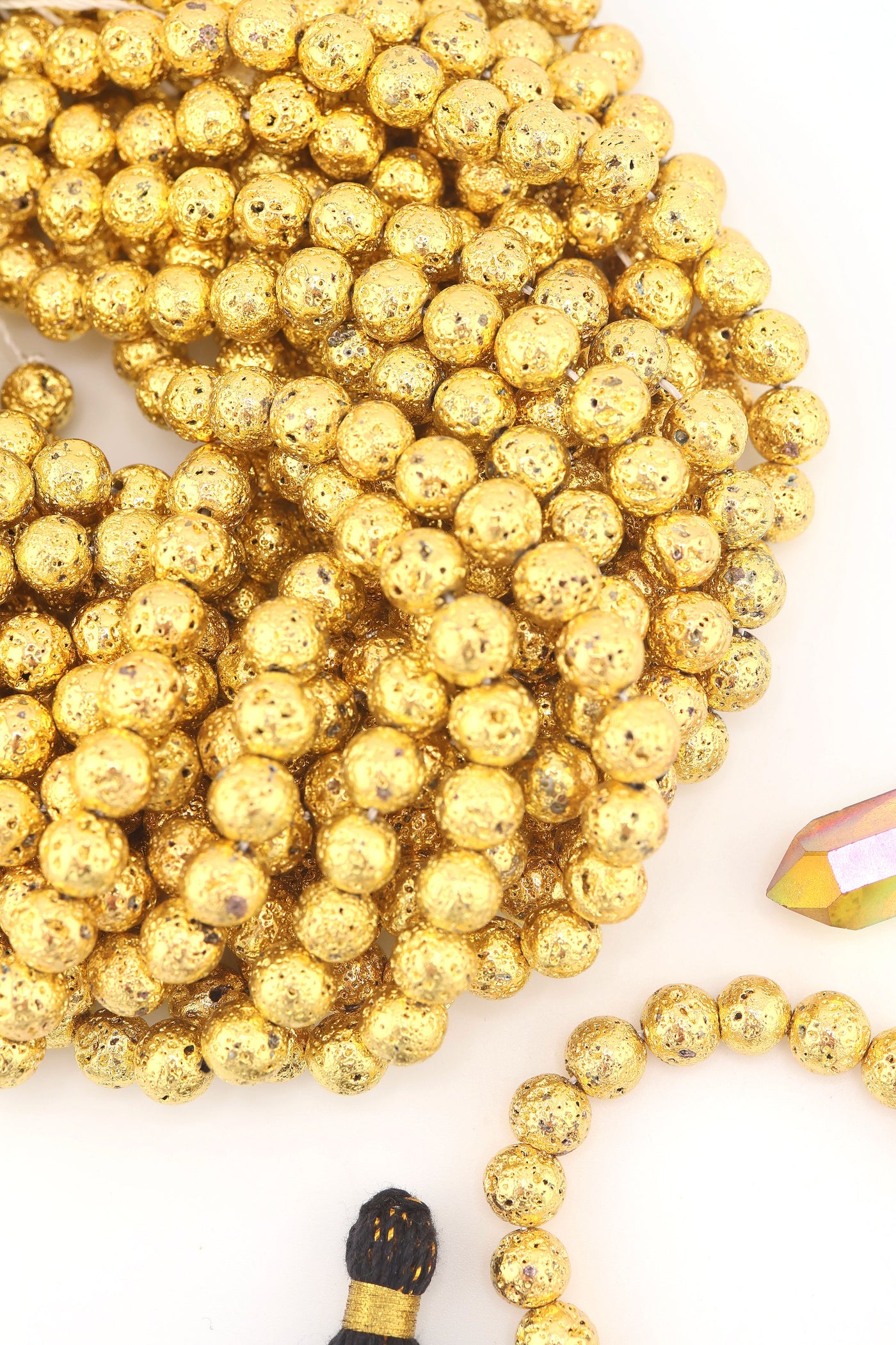 Gold Electroplated Lava Beads, 9mm Metallic Volcanic Beads for making lightweight metallic jewelry