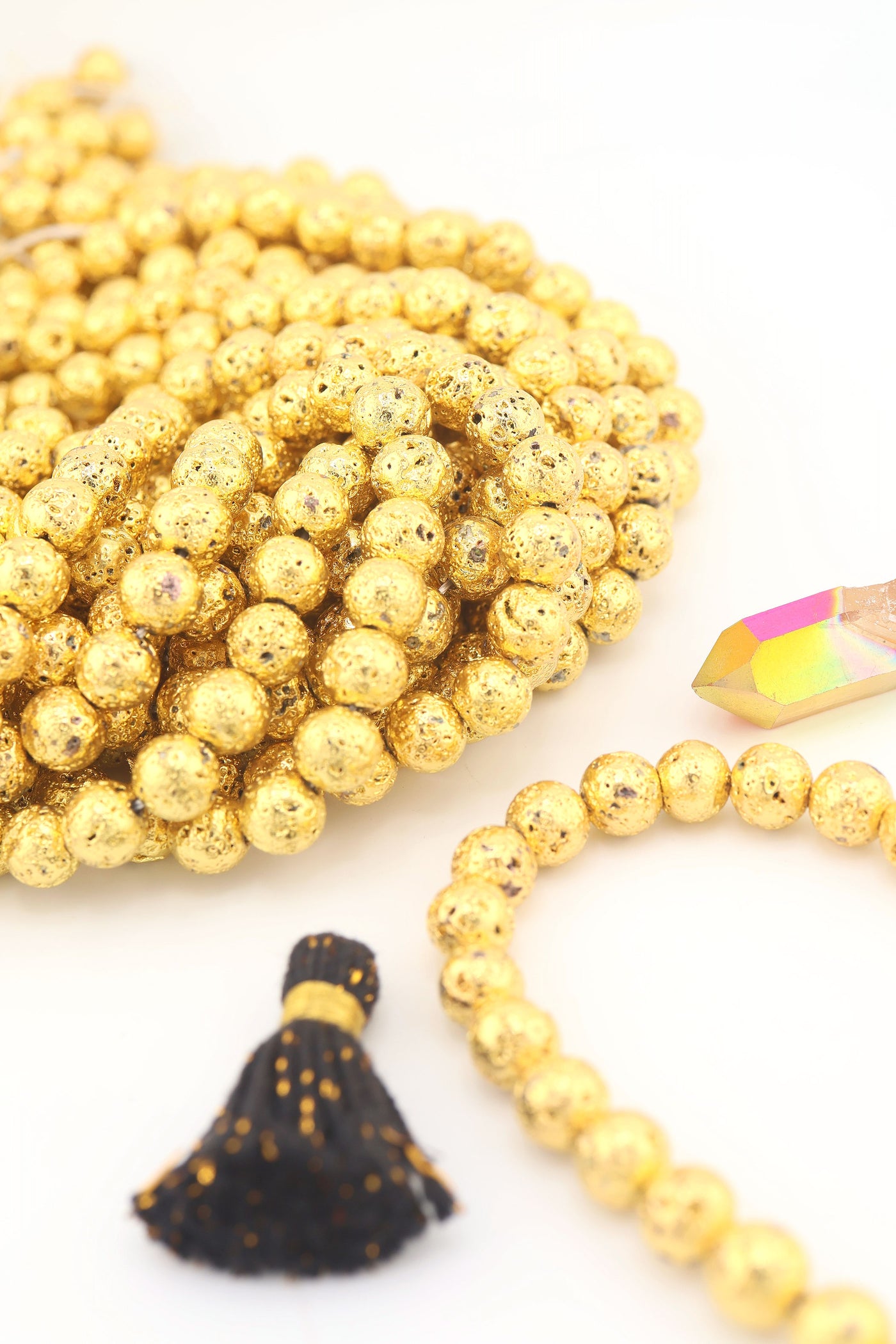 Gold Electroplated Lava Beads, 9mm Metallic Volcanic Beads for making lightweight metallic jewelry