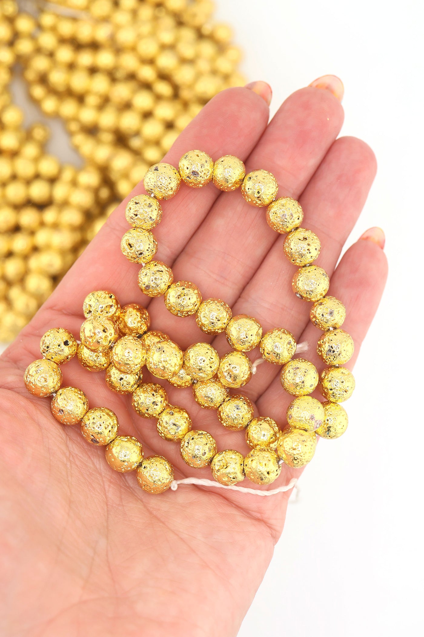 Gold Electroplated Lava Beads, 9mm Metallic Volcanic Beads for making lightweight metallic jewelry