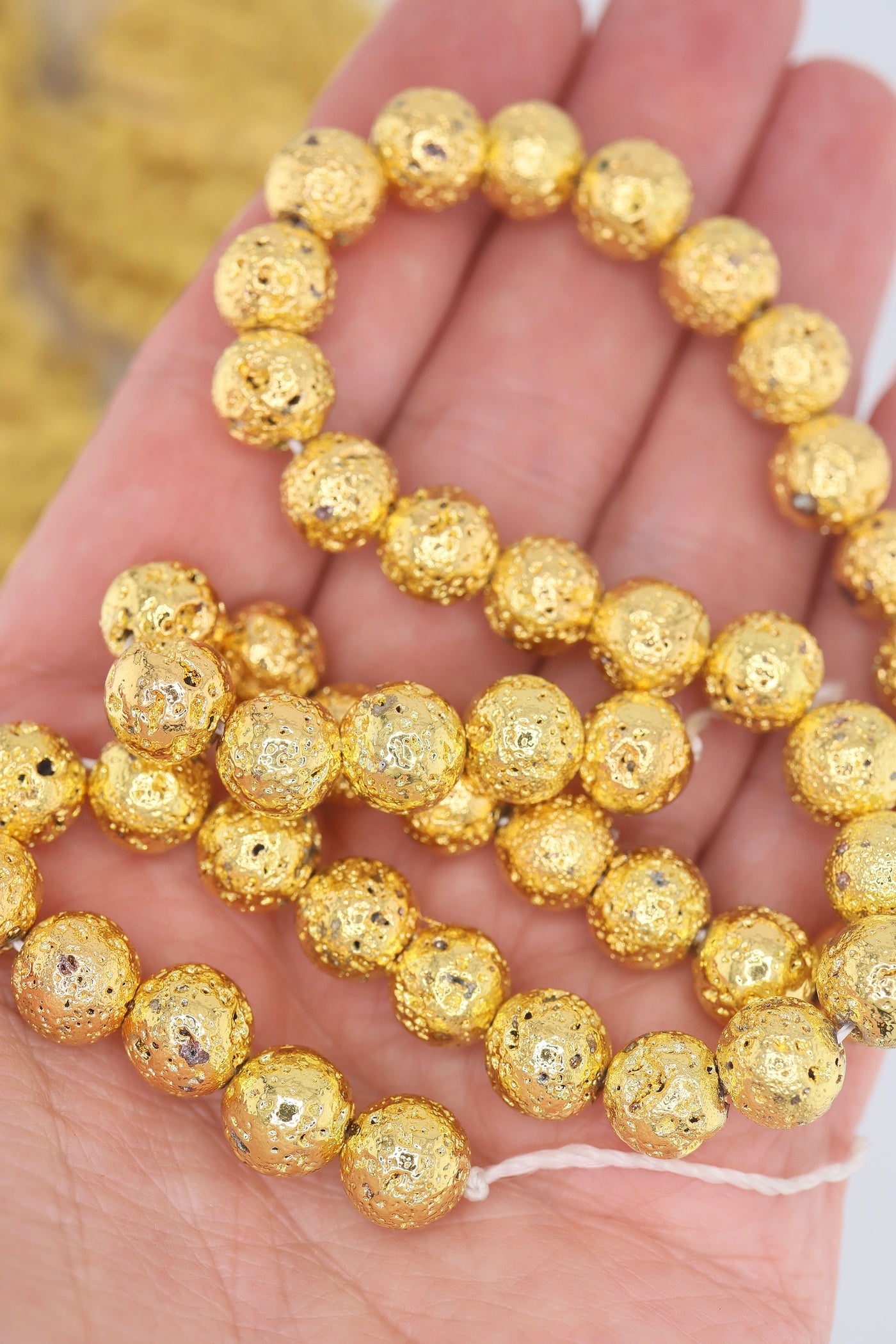 Gold Electroplated Lava Beads, 9mm Metallic Volcanic Beads for making lightweight metallic jewelry