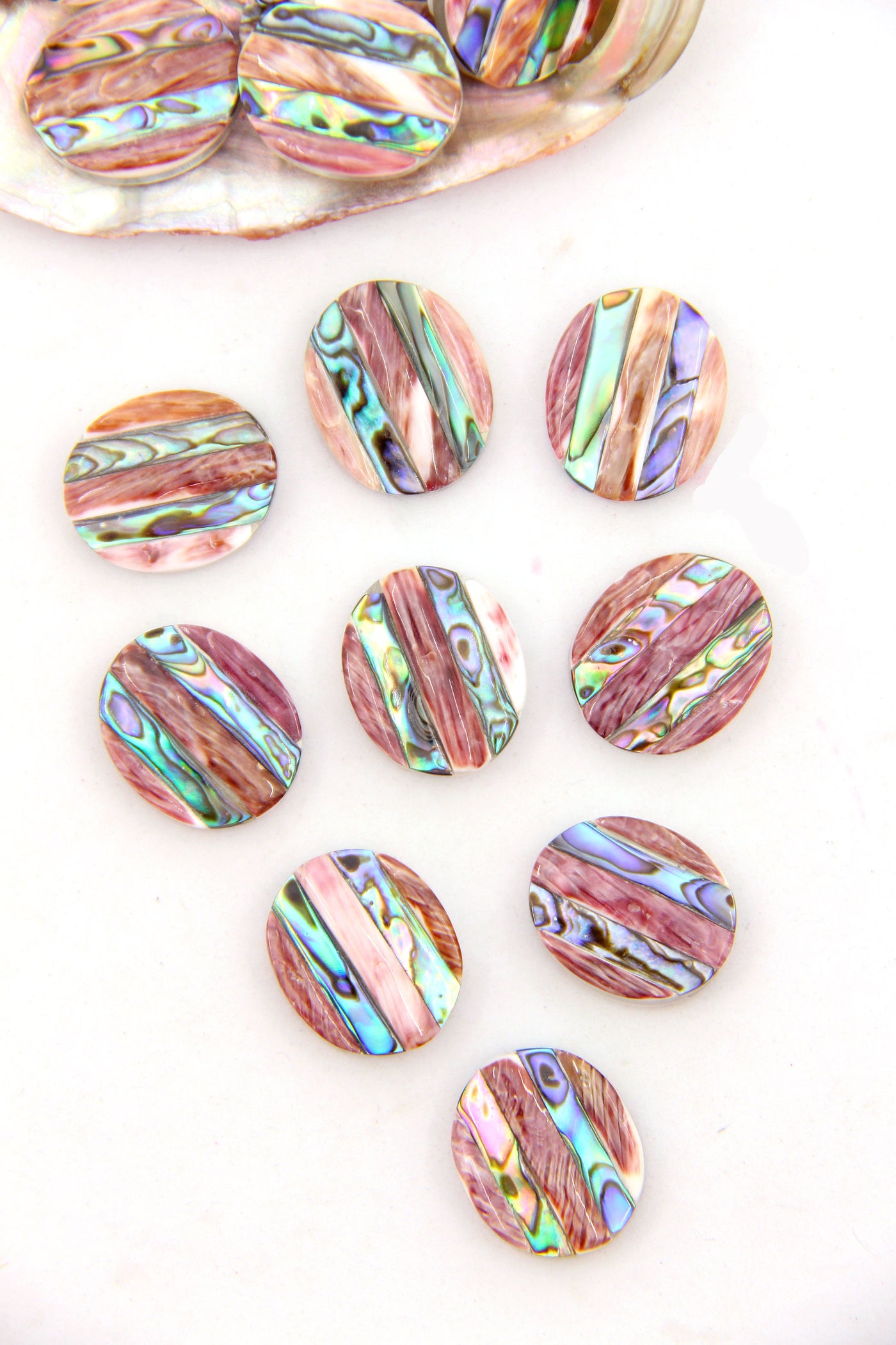 Mexican Purple Spiny Oyster & Abalone Inlaid Striped Oval Bead, 1 Charm