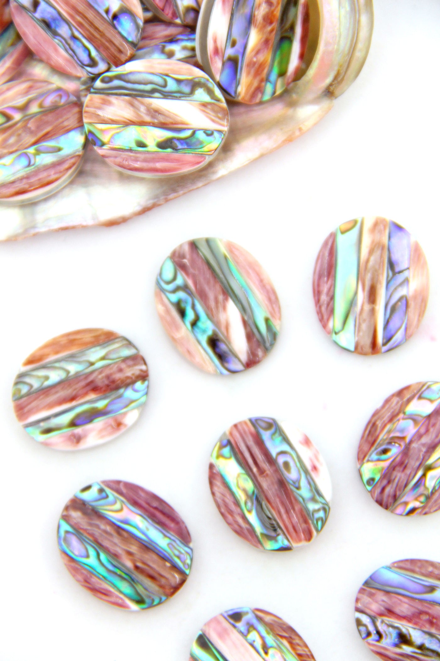 Mexican Purple Spiny Oyster & Abalone Inlaid Striped Oval Bead, 1 Charm for DIY Mermaidcore jewelry