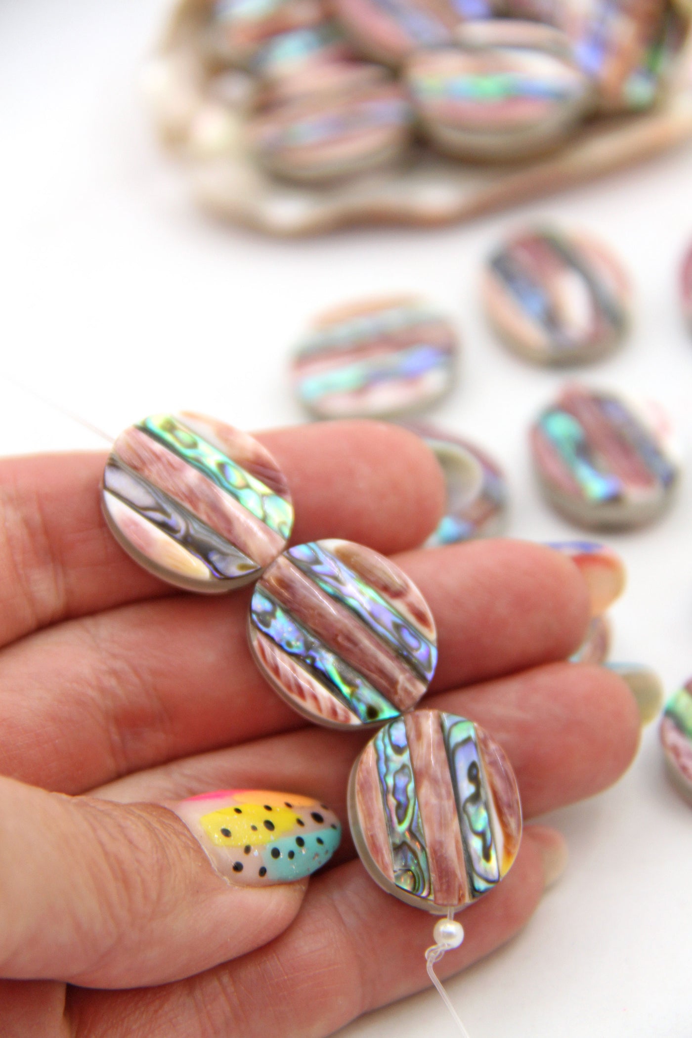 Mexican Purple Spiny Oyster & Abalone Inlaid Striped Oval Bead, 1 Charm
